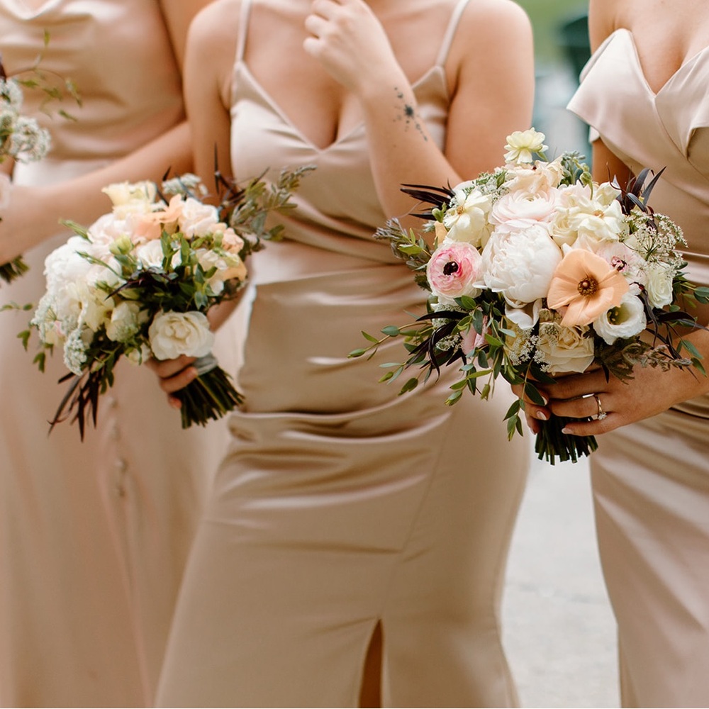 Revelry Satin Formal Dress in Champagne Blush
